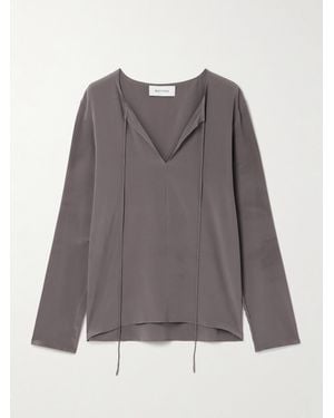 Matteau Tie-Neck Organic Silk Blouse - Gray