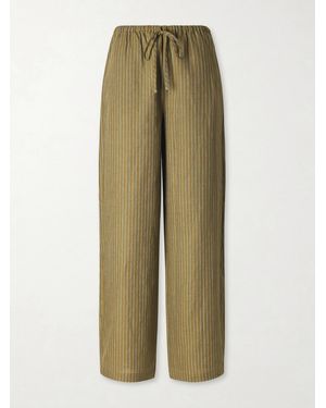 STAUD Mateo Striped Linen Wide-Leg Pants - Green