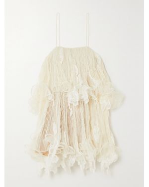 Danielle Frankel Wendell Tiered Ruffled Lace And Tulle Mini Dress - Natural