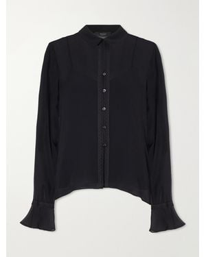 Gucci Lace-Trimmed Silk-Crepe Shirt - Blue