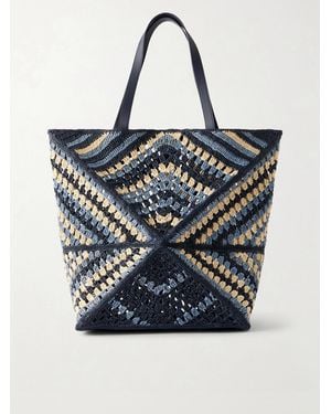 Loewe Paula's Ibiza Puzzle Fold Large Leather-Trimmed Raffia Shoulder Bag - Blue