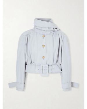 Chloé Belted Scarf-Detailed Gathered Linen And Cotton-Blend Jacket - Blue