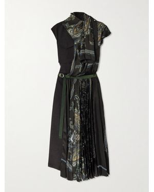 Sacai Midikleid Aus Wolle Und Crêpe Mit Paisley-Muster - Schwarz