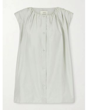 Loulou de Saison Anca Gathered Cotton And Silk-Blend Blouse - White