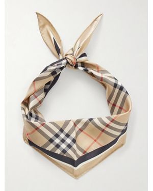 Burberry Checked Silk-Twill Scarf - Natural