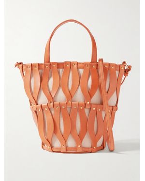Ulla Johnson Indra Mini Studded Leather And Canvas Tote - Orange