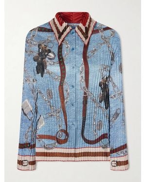 Acne Studios Printed Pleated Satin-Twill Shirt - Blue