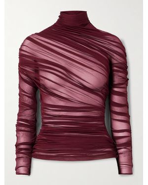Saint Laurent Stehkragenoberteil Aus Gerafftem Jersey - Rot