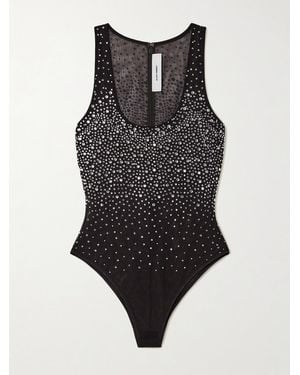 Alex Perry Crystal-Embellished Stretch-Mesh Bodysuit - Black
