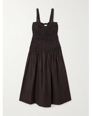 Tory Burch Ruffled Shirred Lyocell-Blend Voile Midi Dress - Brown