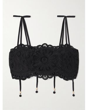 Zimmermann Rhiannon Embellished Cropped Cotton-Lace Top - Black