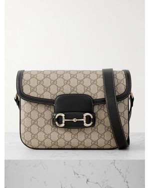 Gucci Horsebit 1955 Leather-Trimmed Printed Coated-Canvas Shoulder Bag - Grey