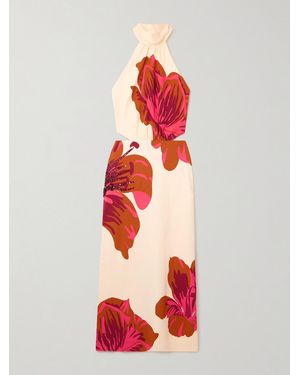 Johanna Ortiz Best Of Times Embellished Printed Crepe Halterneck Midi Dress - Red
