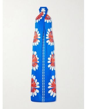 Cala De La Cruz Oliviera Floral-Print Satin Halterneck Maxi Dress - Blue