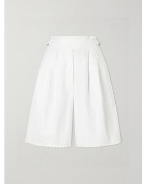 Bode Closerie Belted Scalloped Embroidered Cotton-Poplin Shorts - White