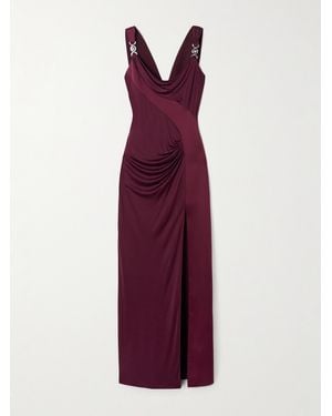 Versace Embellished Paneled Draped Satin-Jersey Gown - Purple