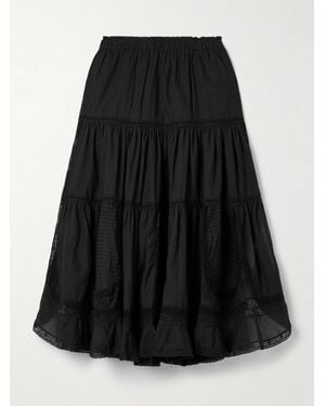 Sea Jupe Midi En Coton Mélangé À Finitions En Dentelle Franca - Noir