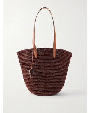 Hunting Season Market Leather-Trimmed Woven Raffia Tote - White