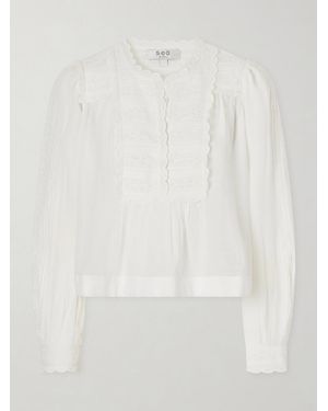 Sea Eliza Broderie Anglaise-Trimmed Cotton-Blend Blouse - White