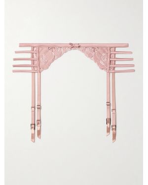 Fleur du Mal Rose Strumpfgürtel Aus Tüll Mit Satinbesätzen Aus Einer Seidenmischung, Cut-Outs Und Stickereien - Pink