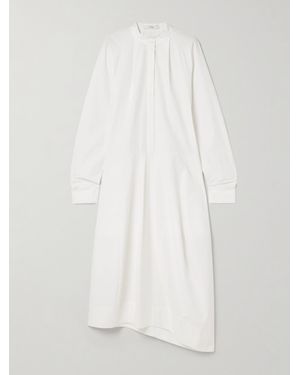 Tibi Asymmetric Pleated Cotton-Poplin Midi Shirt Dress - White