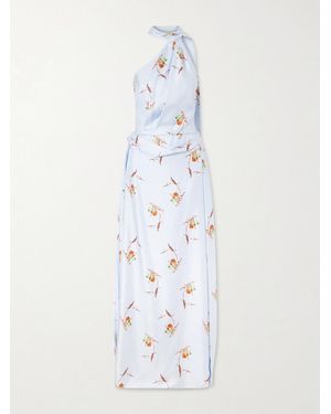 Emilia Wickstead Tie-Detailed Pleated Floral-Print Halterneck Silk-Twill Gown - White