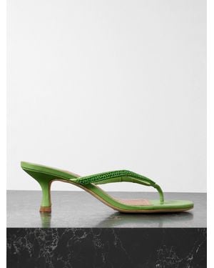 STAUD Freja Beaded Satin-Trimmed Leather Sandals - Green