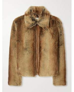 Veronica de Piante Mireia Leather-Trimmed Plush Jacket - Brown
