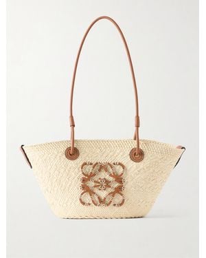 Loewe Paula's Ibiza Anagram Basket Leather-Trimmed Raffia Shoulder Bag - Natural