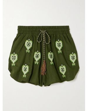 FARM Rio Shorts Aus Einer Leinenmischung Mit Stickereien Und Verzierungen - Grün