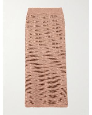 Brunello Cucinelli Sequin-Emhellished Open-Knit Cotton-Blend Midi Skirt - Natural