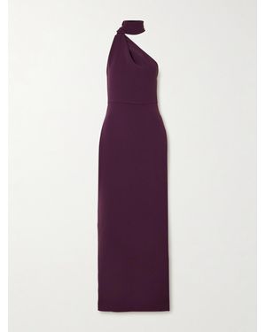 Solace London Demi One-Shoulder Scarf-Detailed Crepe Gown - Purple