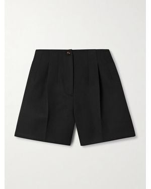 Veronica de Piante Tilly Pleated Grain De Poudre Wool Shorts - Black
