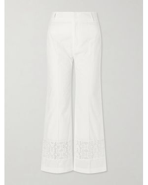 D'Estree Yoshitomo Broderie Anglaise-Trimmed Cotton-Poplin Straight-Leg Trousers - White