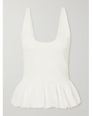 St. Agni Balloon Ballet Gathered Chiffon-Trimmed Ribbed Tank - White