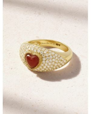 Yvonne Léon Mini Bague Dôme Coeur 9-Karat, Agate And Diamond Ring - Natural