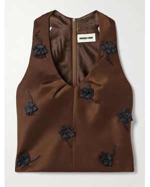 ShuShu/Tong Appliquéd Embellished Satin Tank - Brown