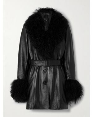 Nili Lotan Sefa Belted Shearling-Trimmed Leather Jacket - Black