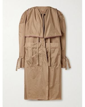 Thank You Have A Good Day Frayed Checked Silk-Taffeta Trench Coat - Natural