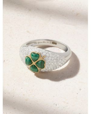 Yvonne Léon Mini Bague Dôme Trèfle 9-Karat And, Malachite And Diamond Ring - Natural