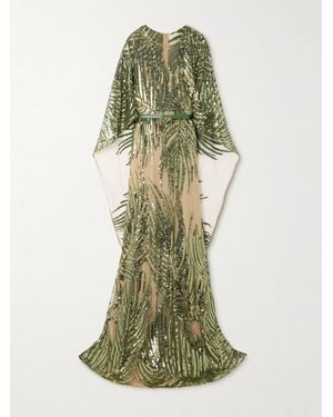Elie Saab Sequined Tulle Gown - Green