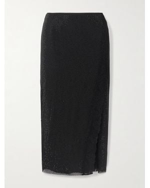 Self-Portrait Crystal-Embellished Lace-Trimmed Mesh Midi Skirt - Black