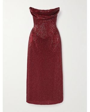 Wiederhoeft Ivy Beaded Tulle Midi Dress - Red