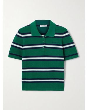 Sporty & Rich Striped Silk And Cotton-Piqué Polo Shirt - Green