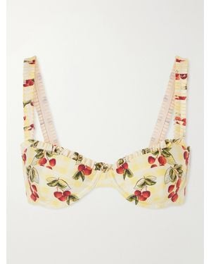 Agua Bendita Agraz Printed Checked Bikini Top - Natural