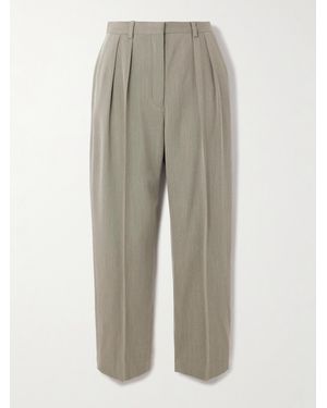 Loro Piana Hudson Cropped Pleated Wool Tapered Pants - Gray