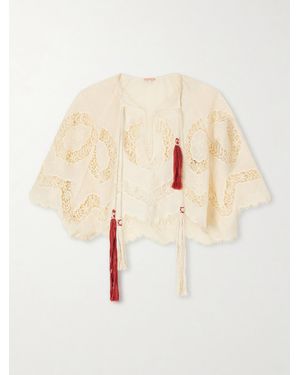 Johanna Ortiz Sun Tides Tasselled Broderie Anglaise Cotton-Blend Top - Natural