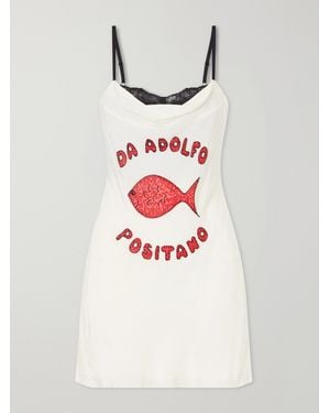 STAUD Evangeline Lace-Trimmed Embellished Silk Mini Dress - White