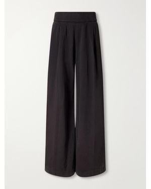 James Perse Ribbed Waist Cotton And Cashmere-Blend Wide-Leg Trousers - Black