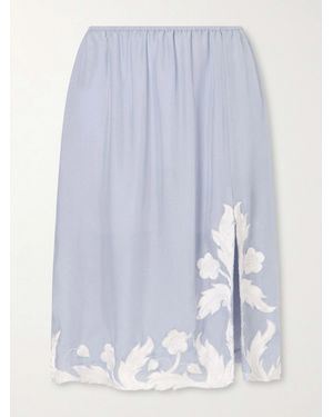 Anna Sui Embroidered Silk-Satin Midi Skirt - Blue